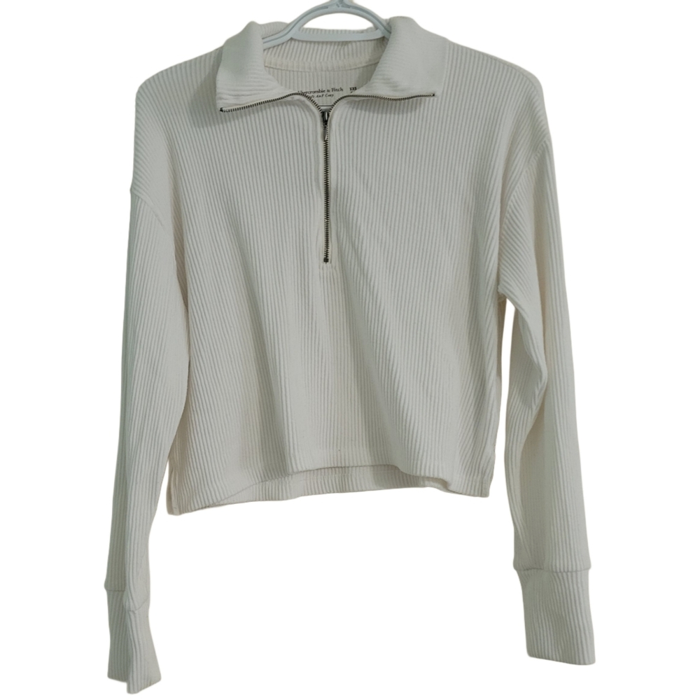 Abercrombie & Fitch Women's Sweater XXS Soft A&F Cozy White Pullover Half Zip